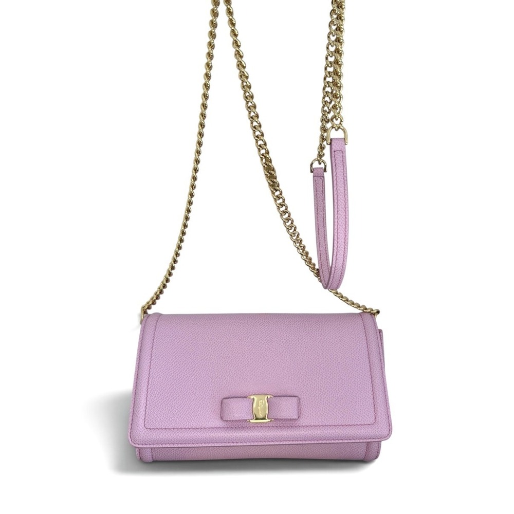 Salvatore Ferragamo Vara Bow Lilac Leather Mini Chain Crossbody Bag w/Box